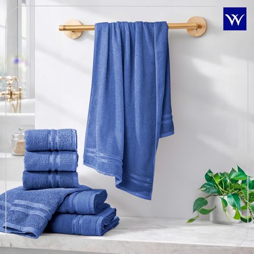 Image of Welspun 100% Cotton Quick Dry Bath Towels | Towels for Bath Large Size | Super Soft & High Absorbent | 380 GSM | 1 Piece Bath Towel for Men /Women | Urban Comfort | 70 cms x 150 cm - Navy Blue