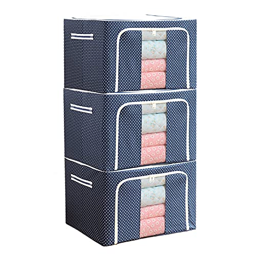 BELIVERSE Steel Frame Storage Box Oxford Cloth Storage Box Quilt Storage Box Folding Wardrobe Fabric Extra Large Storage Bag (100L x 3Pcs)