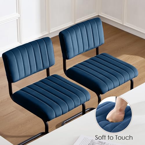 Image of ONEVOG 24 Inch Counter Bar Stools Set of 2, Mid-Century Modern Counter Height Cantilever Bar Chairs for Kitchen Island, Upholstered Velvet Fabric Barstools with Back and Matte Metal Legs, Navy Blue