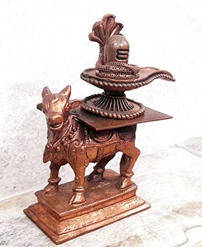 Image of Copper Idols India 2.7 inches, Handmade Shivalingam with Nandhi Vahanam 388 Gram, Combo Idol,Patina Antique Finish, Pack of 1Piece