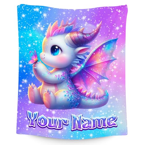 Kids Blanket for Girls Personalized Dragon Blankets Gifts - Comfy Cozy Fleece Throws for Couch, Bed & Travel 4 Sizes