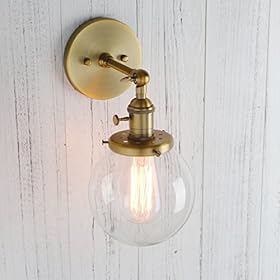 Permo Vintage Industrial Wall Sconce Lighting Fixture with Mini 5.9" Round Clear Glass Globe Hand Blown Shade (Antique) 51f9JGpyZLL. SS280