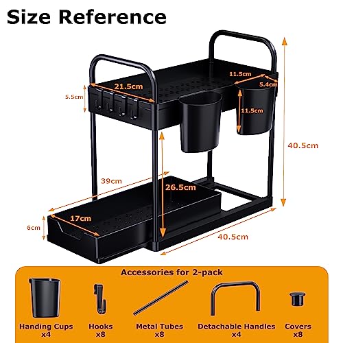Gemwon Under Sink Organizer, 2 Tier Sliding Bathroom Organizer Cabinet Storage With Hooks, Hanging Cups, Handles, Multi-Purpose Under Sink Shelf Organizer For Bathroom Kitchen(2 Pack) #TOP1