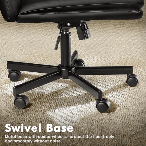 LEMBERI Armless Office Desk Chair with Wheels,Faux Leather Cross Legged Wide Chairs, Mid Back Swivel Computer Task Chairs for Home Office,Make Up,Small Space,Bed Room, Black