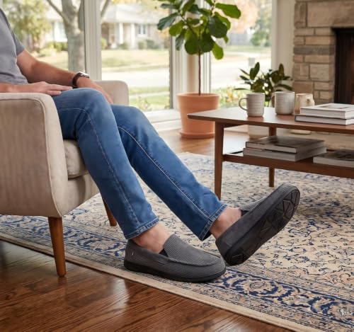 Image of ULTRAIDEAS Men's Moc-Toe Slippers Loafer House Shoes Indoor Outdoor Memory Foam with Breathable&Warm Knit Upper