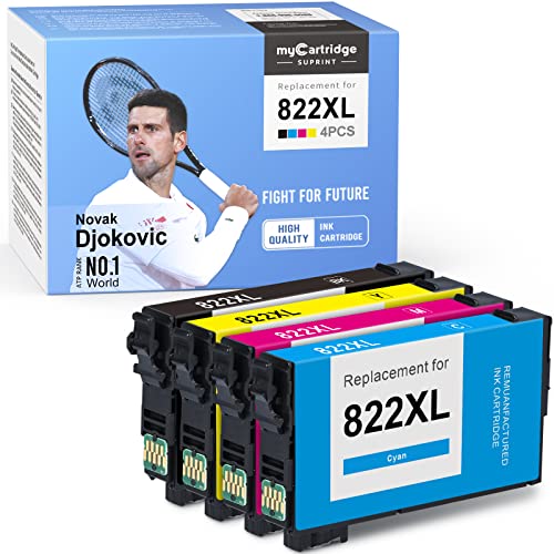 myCartridge SUPRINT Remanufactured Ink Cartridge Replacement for Epson 822XL 822 XL T-822 use with Workforce Pro WF-3820 WF-4820 WF-4830 WF-4834 (Black Cyan Magenta Yellow 4-Pack)