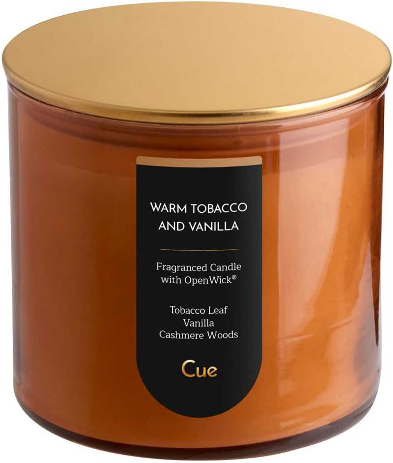 CUE Scented Candle | OpenWick Clean Burning | Soy Coconut Wax Blend | Fall | Clean Burning | Gift | Extended Burn Time | 70 Hour Burn Time | 14oz | Brown Sugar Pumpkin