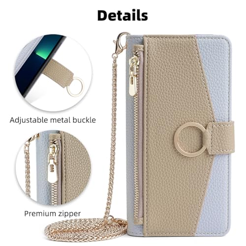 Étui portefeuille Google Pixel 7 vert avec sangle chaîne miroir et fermeture éclair - 4