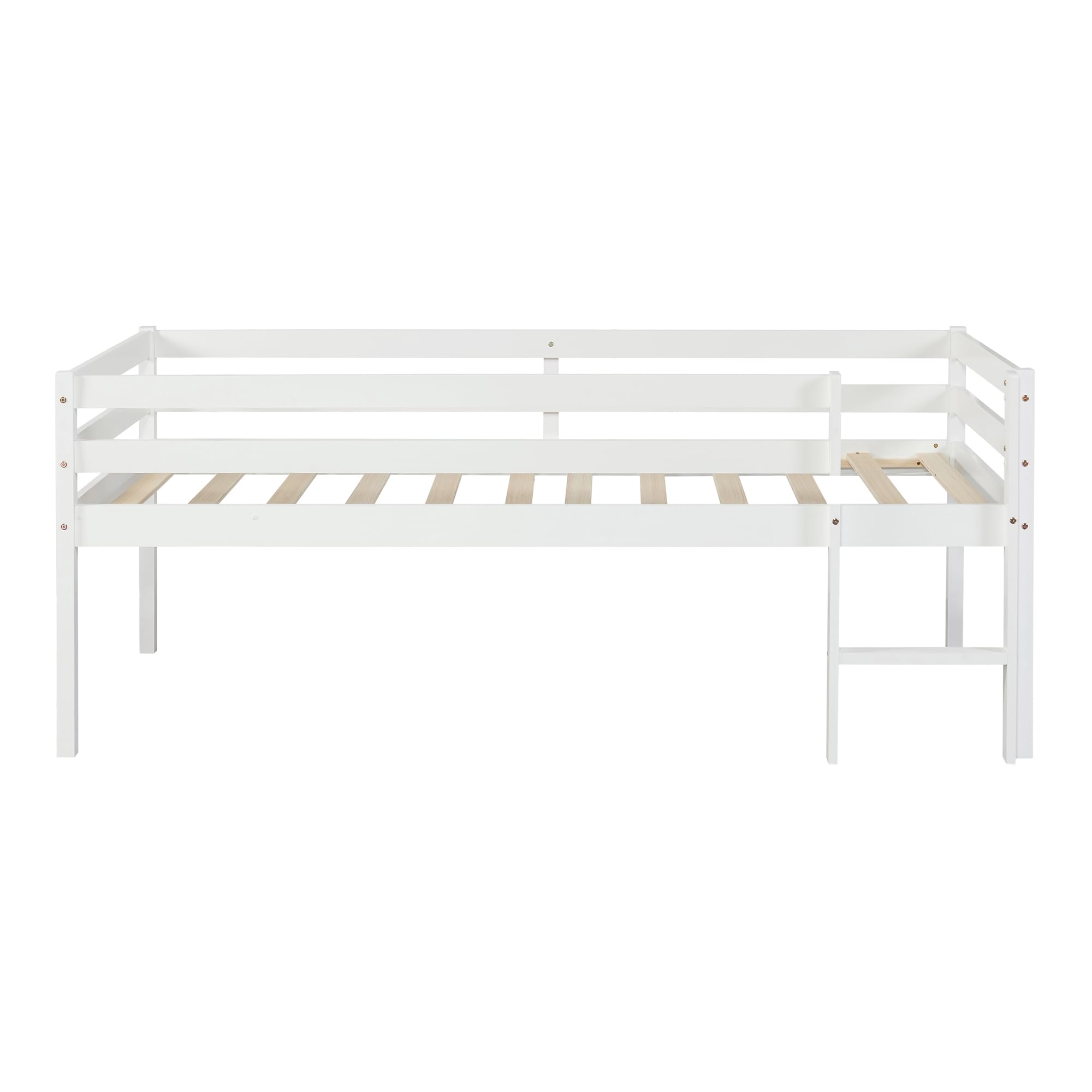 [en.casa] Lit Enfant Surélevé avec Barrière de Sécurité Lit Mezzanine avec Sommier à Lattes et Échelle Lit Simple Style Intemporel Bois de Pin Contreplaqué 90 x 200 cm Blanc