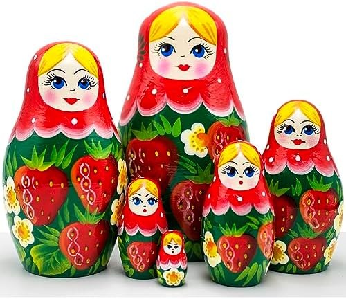 AEVVV Russian Nesting Dolls Wooden Set of 6 pcs - Traditional Russian Matryoshka Strawberry Themed Gifts - Birthday Gift Matryoshka Doll with Strawberries image 2