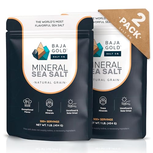 Baja Mineral Sea Salt - Natural Grain Low Sodium Salt for Cooking & Baking | Authentic Unrefined Baja Salt | Resealable Bag of 600+ Servings - 908g. (2 Pack of 454g.)