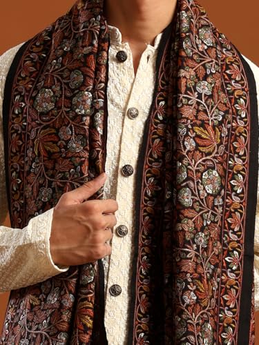 Image of tweedle Men's Pure Wool Sozni Embroidery Jama Shawl |Kashmiri Pashmina Lohi for Gents Size - 40 x 80 Inches