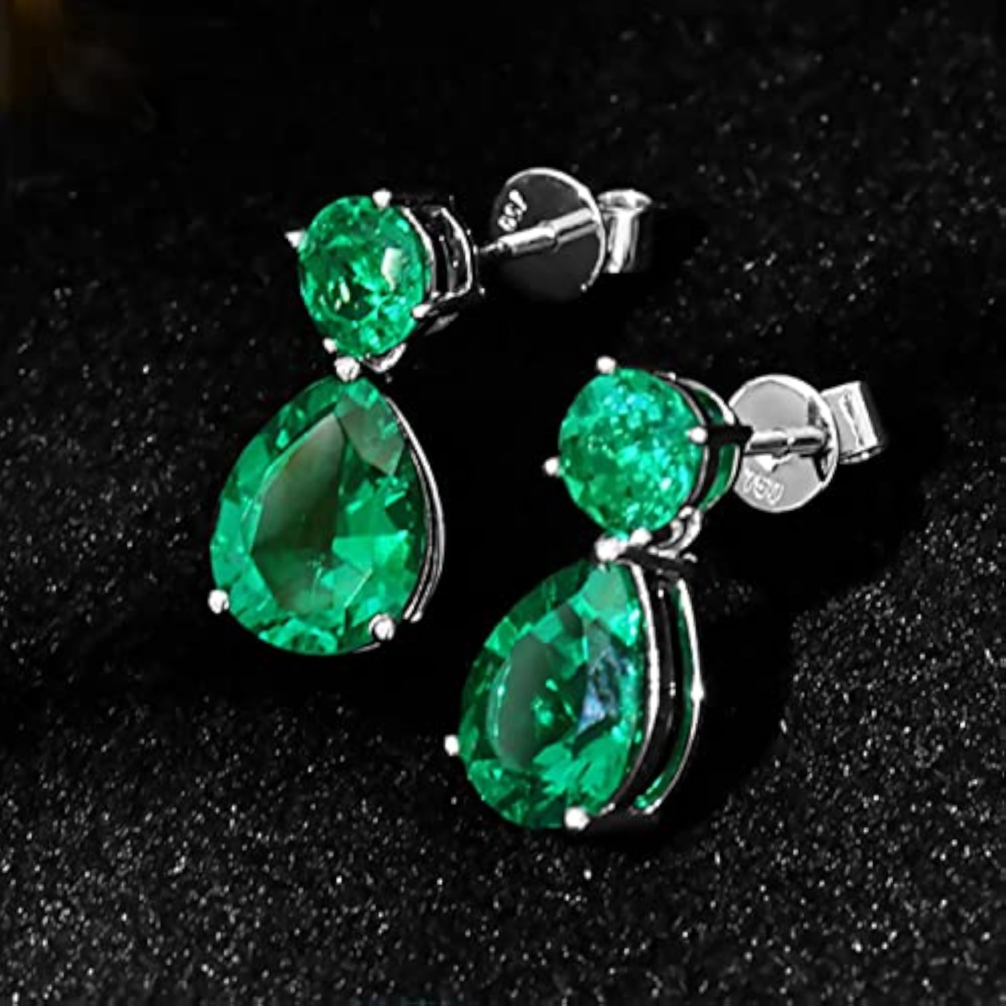 Green Crystal Studded Silver Plated Drop & Dangle Earrings