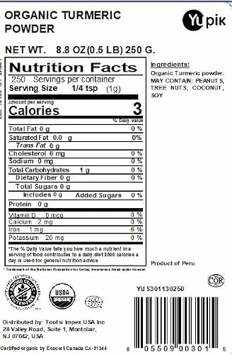 Yupik Organic Turmeric Powder, Curcuma Powder, 8.8 OZ, USDA Certified, Superfood Spice, Non-GMO, Vegan, Gluten-Free, Kosher, Rich in Curcumin, High in Magnesium & Iron, Good for Smoothies & Baking
