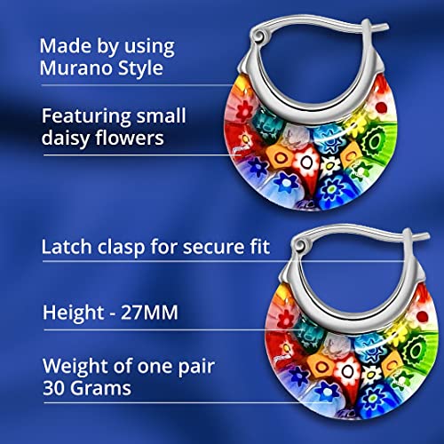 Shop Lc Colorful Murano Style Millefiori Glass Hoop Earrings For Women Daisy Flower Jewelry Stainless Steel Trendy Gifts Ct. 30 (Red/Green/Blue) Birthday Gifts #TOP3