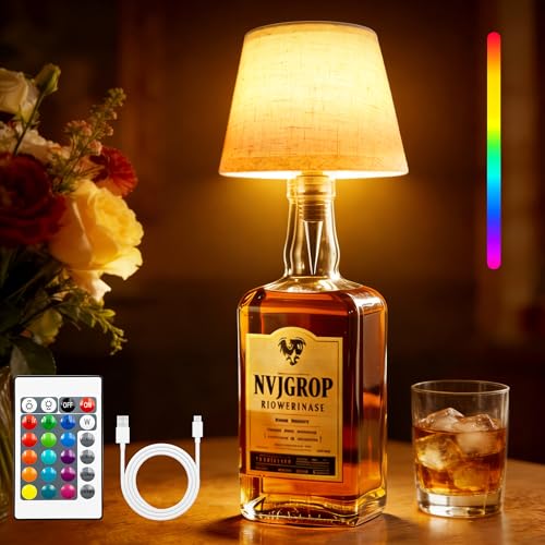NVJGROP Wireless Bottle Lamp Rechargeable RGB Linen Bottle Stopper Lamp Can Continuous Use for 20-60 Hours Bottle Lamps for Liquor Suitable for Bedrooms Bars Living Rooms Table