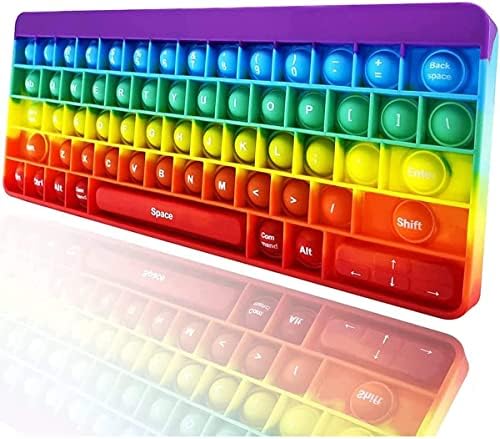 Keyboard Pop Bubble Fidget Sensory Toys Push It Pop Fidget Toys Rainbow Keyboard Shape, Pop Silicone Popper Toy Anxiety Stress Reliever Relief Autism Learning Materials Game Gift for Kids(Rainbow)
