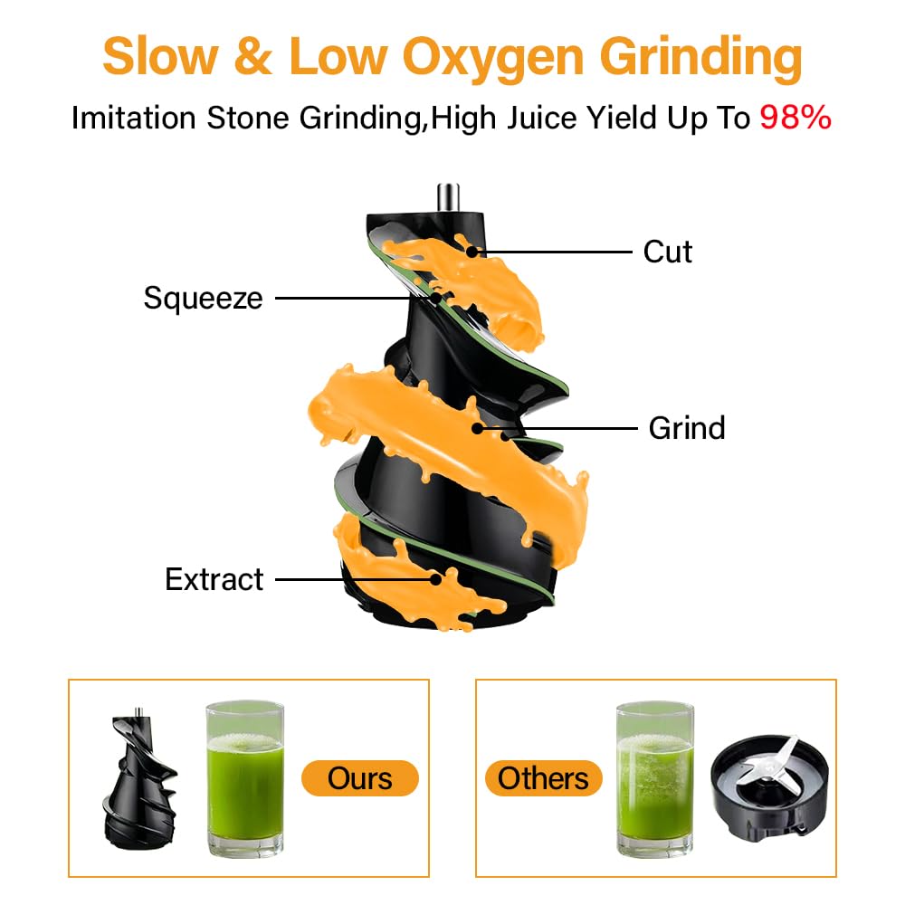 YUEWO Extracteur De Jus 80mm Machine A Jus De Fruit Extracteur Entiers Avec Mastication Inversée Rendement À Jus Élevé Facile À Nettoyer Bruit Bas