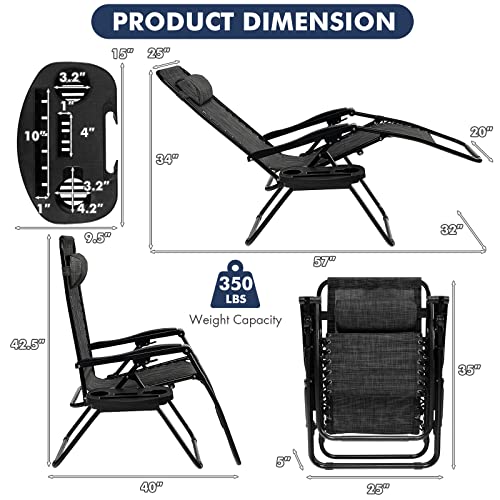 Image of Giantex 2 PCS Zero Gravity Chair, Outdoor Chaise Lounge with Cup Holder, Patio Folding Chairs Recliner for Yard Pool Lawn Balcony, Gray