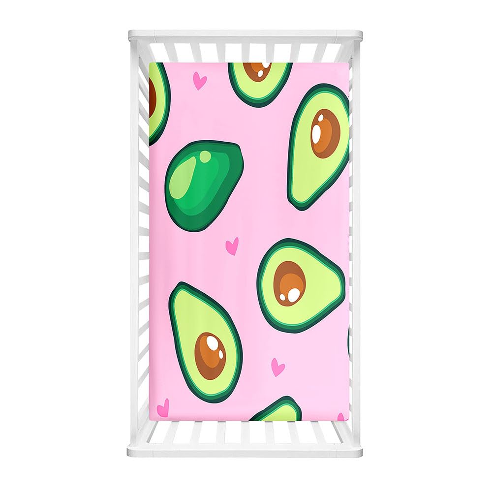 Morbuy Cot Bed Sheets, Fruit Print Bedside Cribs Fitted Sheets Newborn Pram Sheets Fitted,Microfiber Cot Bed Mattress Protector, Bassinet Sheets, Easy Care (Avocado B,90x40cm)