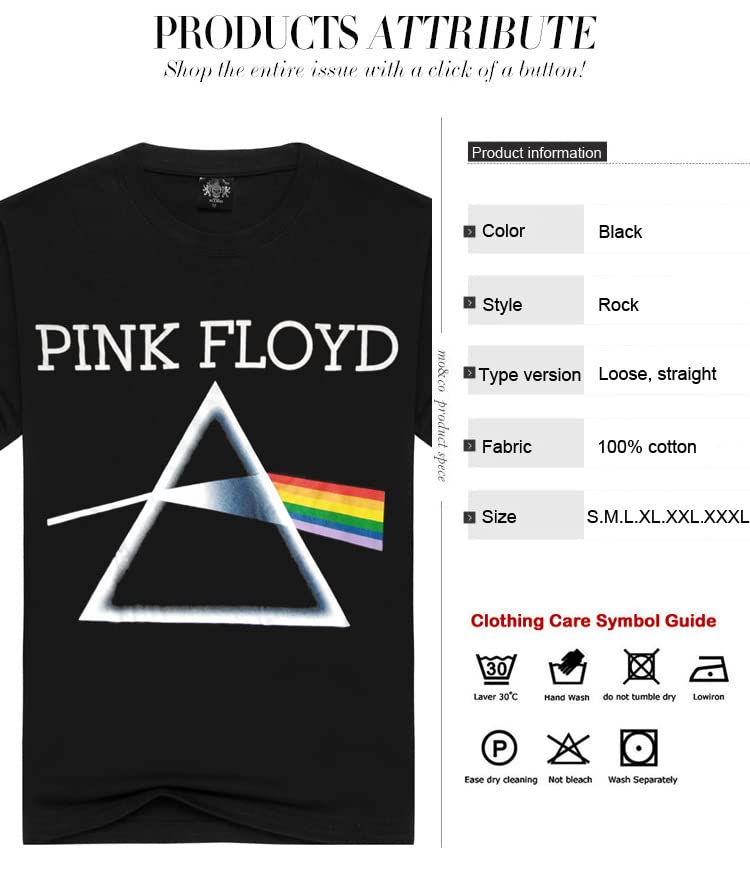 NMNMNM Pink Floyd Dark Side of The Moon Prism T-Shirt Délavé À l’acide Noir , Digital Rock T-Shirt À Manches Courtes… - Les Beatles, Paul McCartney, John Lennon, RIngo Starr, George Harrison NMNMNM Pink Floyd Dark Side of The Moon Prism T-Shirt Délavé À l'acide Noir , Digital Rock T-Shirt À Manches Courtes… – Image 6