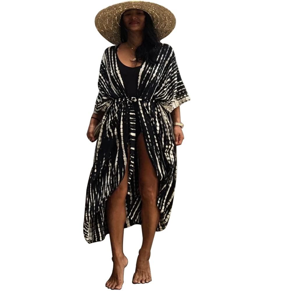 Lazz1on Mujer Kaftan Vestido de Playa Largo Boho Maxi Túnica Pareo Camisola Verano Traje de Baño Bikini Cover Up Talla Grande