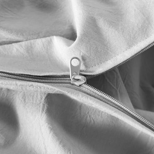 Image of F.Y.Dreams 100% Washed Cotton Duvet Cover for Weighted Blanket 48x72 inches with 16 Ties, Zipper on Long Side /Light Gray /Just Duvet Cover