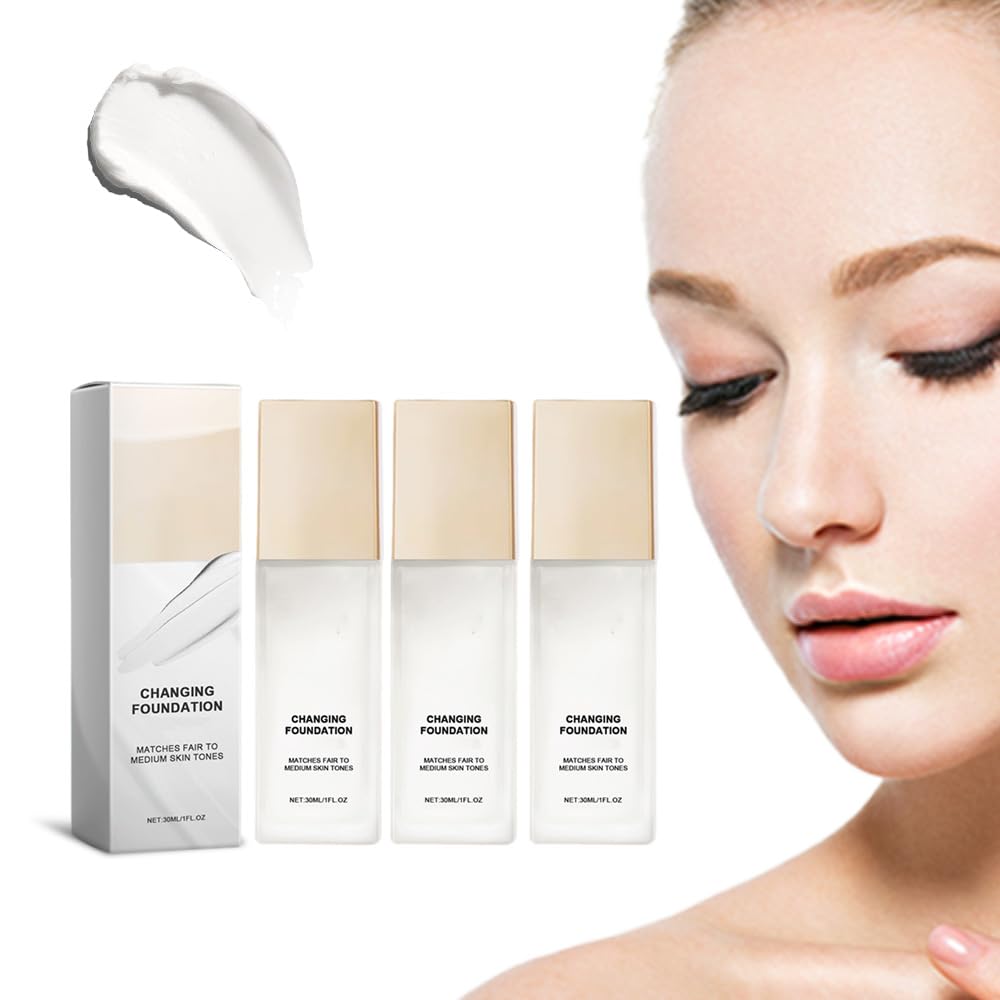 Color Changing Foundation for All Skin Types, Hydrating and Lightweight Liquid Foundations, Full Coverage Natural Nude Makeup (3PCS)