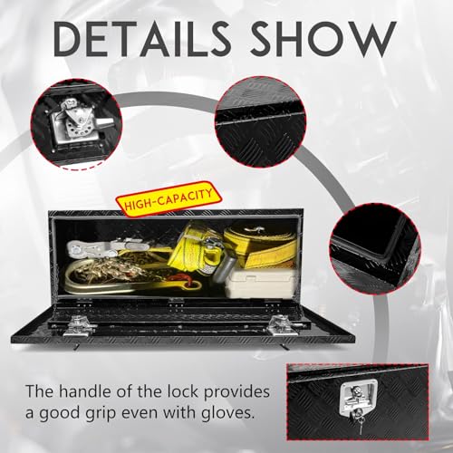 Edicapo GJX-1026-BK-LQ 48 * 18 * 18 Aluminum Heavy Duty Diamond Plate Toolbox Chest Box Pick Up Truck Bed Rv Trailer Toolbox Storage Organizer thumb #5