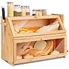 Leader Accessories Double Decker Bamboo Bread Bin 2-Layer Bread Box Large Capacity Bread Storage for Kitchen 19.7"x9.8"x14.5"