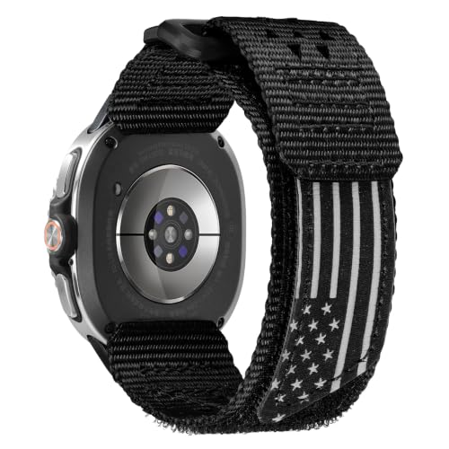 Bracelet Samsung Galaxy Watch 8 par ULTIMAL en nylon respirant noir style drapeau américain