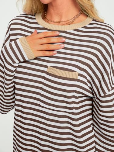Image of LILLUSORY Womens Striped Soft Knit Pullover Sweater Loose Fit Shirts with Chest Pocket