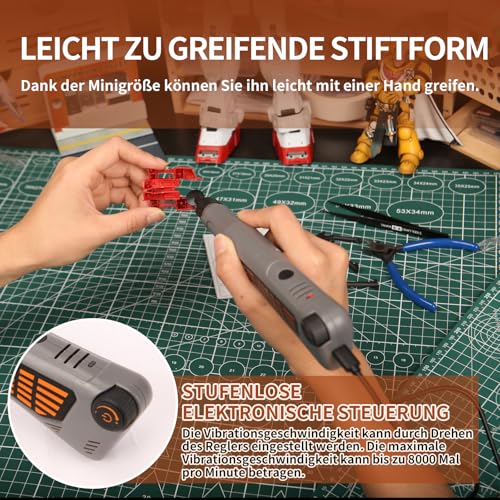 Bucasso Schnurloser Stiftschleifer, variable Geschwindigkeit, Mehrzweck-Elektrowerkzeug zum Schleifen, Polieren, Finishing, DIY-Handwerk (GRAU)