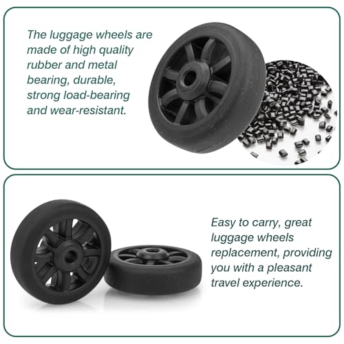 4pcs Luggage Wheels Replacement OD 50mm, Suitcase Swivel Casters, Wear Resistant Rubber Repair Wheel Black, PF084