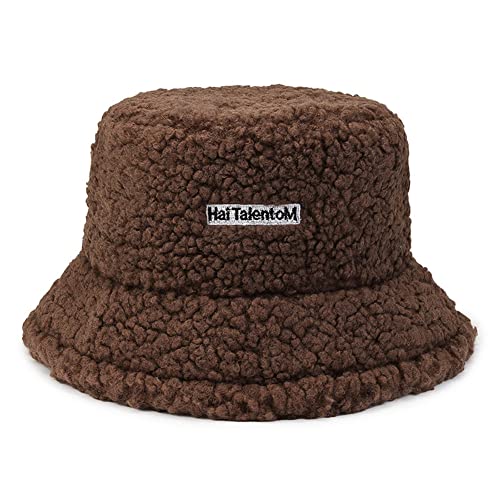 Bob Mütze Winter Thermo Teichhut aus Wolle Chic Hut Melonenhut Glocke Elegant Fischerhut Stickerei Buchstaben Mode Mütze Lässig Reisen Hochzeit Shopping für Damen und Mädchen, Marron, 58/60 cm