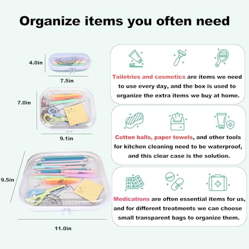 Image of Clear Hard Shell Zipper Case,3PCS Transparent Clear Zipper Pouches,Hard Side Plastic Case Set,Portable Travel Storage Organizer Bins