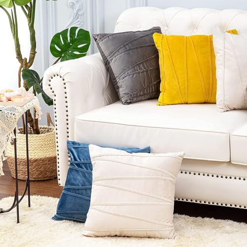 Image of Khooti Velvet Striped Cushion Cover Pack of 1-40 inchX40 inch /102X102 Cm | Orange Yellow | Soft Pillow Covers Cushion Case for Sofa Bedroom Living Room Chair Car, Cushion Cover with Zig Zag Pattern