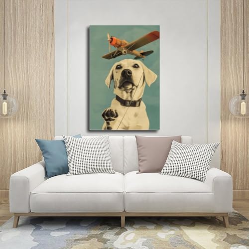 Impression sur toile Labrador aviateur déco murale rétro 50x75 cm