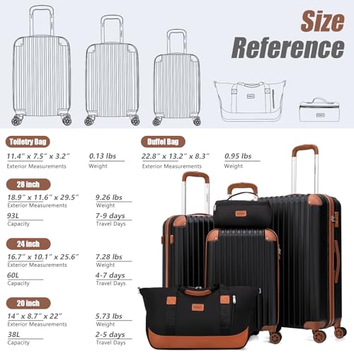 Image of Cosbarn Luggage Sets, Lightweight Durable Hardshell, 5 piece Suitcase Sets