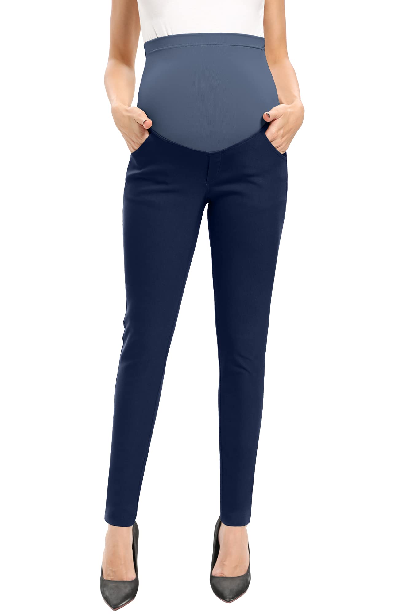 POSHGLAM Women's Maternity Pants Casual Work Pull-on Stretch Comfy Skinny Pregnancy Pants with Pockets