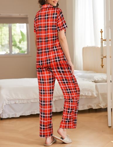 Image of Ekouaer Womens Pajamas Set 2 Piece Print PJs Soft Button Down Sleepwear Short Sleeve Lounge Set