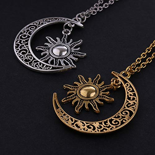 Vintage Bronze Crescent Moon and Sun Pendant Necklace Retro Swirl Filigree Unisex Jewelry Gifts4