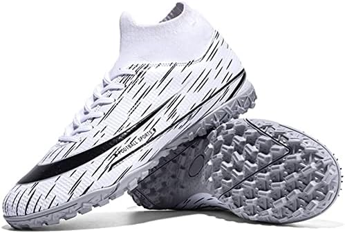 Soccer Shoes for Men High-Top Lace-Up Non-Slip Spikes Indoor Turf Futsal Football Cleats White EU 44 US 10.5