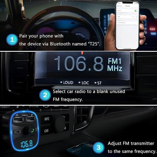 Bluetooth Car Adapter, Radio Receiver Audio FM Transmitter, 48W Fast Charger for 12V/24V Cigarette Lighter, Hands-Free Calling, Support TF Card & USB Flash Drive, Wireless Radio Receiver Adapter Kit - Image 5