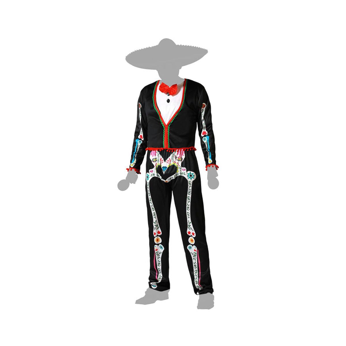 Atosa Costume Scheletro Messicano Colorato Giorno Dei Morti Cultura Messicana Halloween Teschio Catrina Fiori Di Cempasucchil Costume Nero Tradizionale Offerta Rancheras