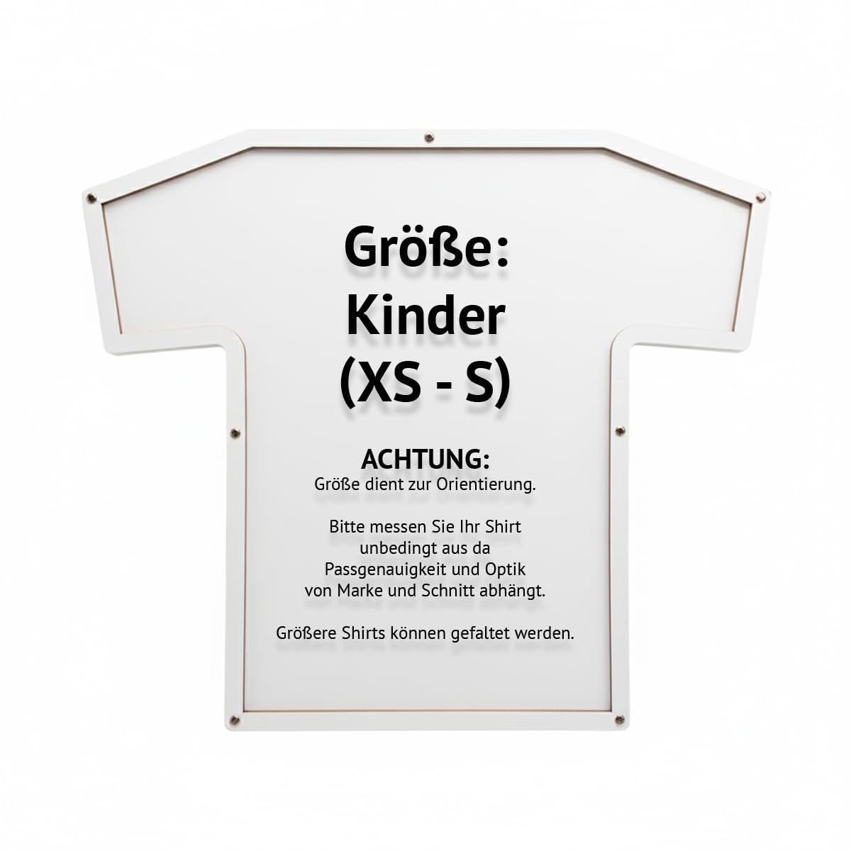Trikotrahmen in T-Form, Kinder (XS - S), Weiß, für T-Shirts, Fußballtrikots, Sporttrikots, bruchsicheres ultraklares Acrylglas, robuster 3D Bilderrahmen inkl. Halterung und Montagematerial