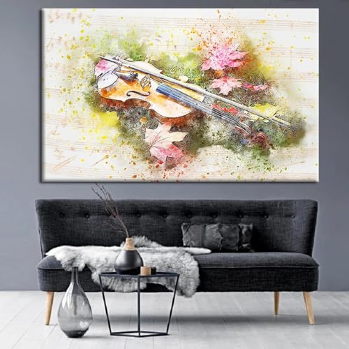 Violon musique aquarelle toile pour habiller un mur vide avec élégance artistique 35x50