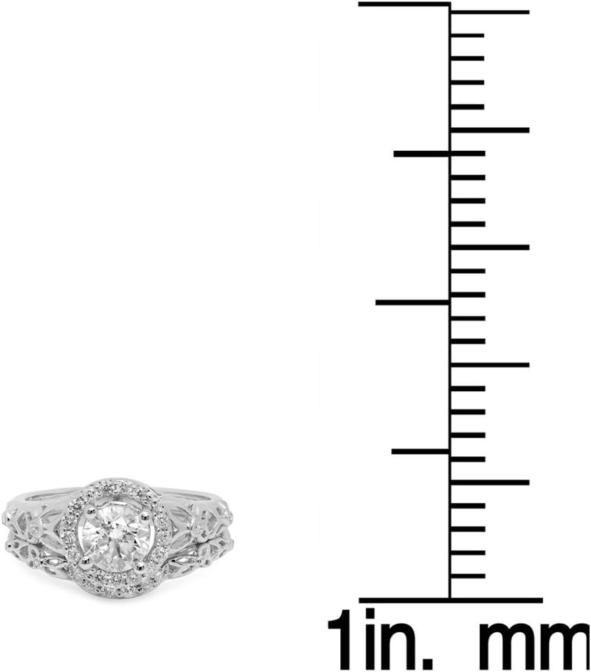 Dazzlingrock Collection 1.15 Ctw 14K Real Solid Gold Round White Natural Diamond Women Bridal Vintage Style Halo Engagement Ring Band Set - Image 5