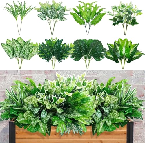 8 Bundles Artificial Plants Outdoor, Faux Bushes Plastic Fake Greenery