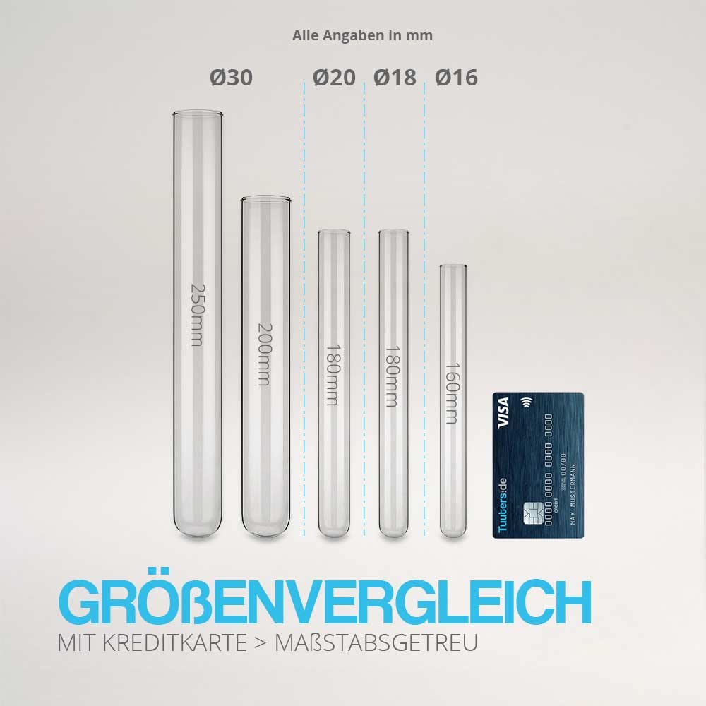 Tuuters Reagenzgläser 5er-Set – 200x30 Mm, Glas Mit Naturkorken, Lebensmittelecht, Hitzebeständig Bis 350 °C, Made In Germany